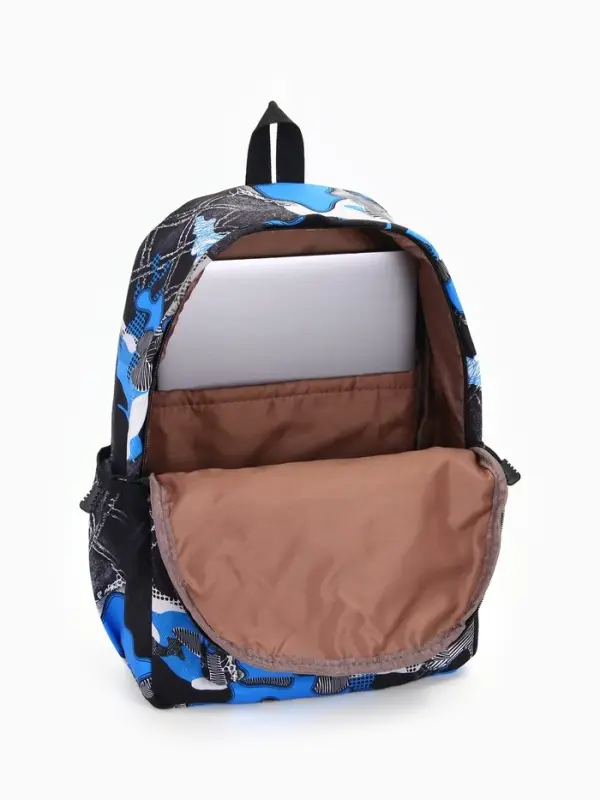 Рюкзак школьный на молнии, с карманами, с принтом, 30&times;13&times;42 см, синий