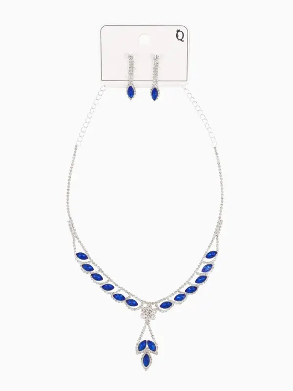 Набор 2 предмета: серьги, колье &laquo;Листопад&raquo;, ромб, сине-белый в серебре, 45 см