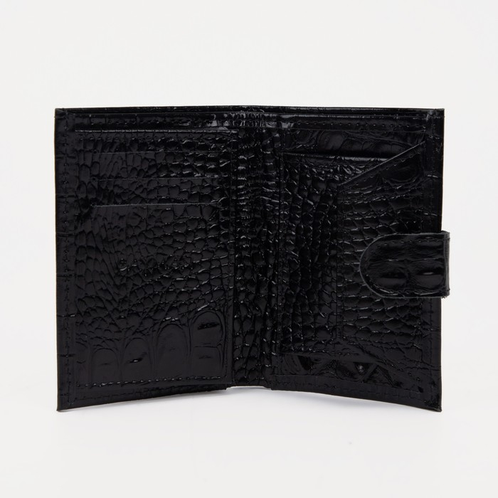 Портмоне мужское на кнопке, для купюр, для карт, для монет, цвет чёрный Портмоне мужское на кнопке, для купюр, для карт, для монет, цвет чёрный