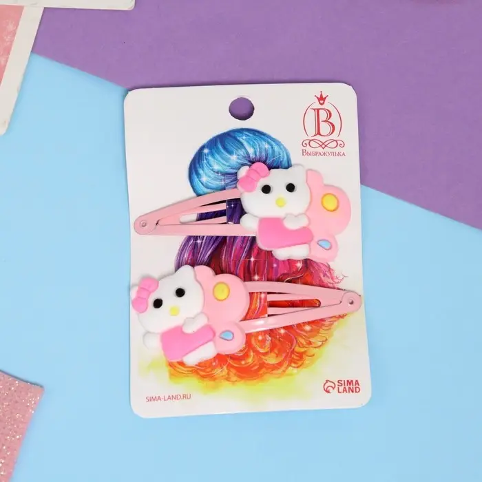 Невидимка для волос  Невидимка для волос "Адель" (набор 2 шт) кисонька, 5,5 см, розовый