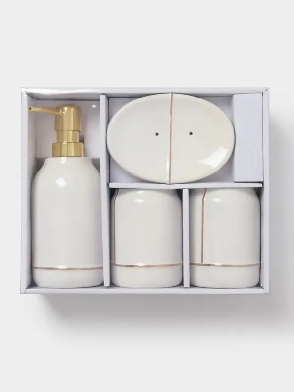 Аксессуары для ванной &laquo;Лайн&raquo;, 4 предмета: дозатор 400 мл, мыльница, 2 стакана, белые