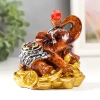 Фигурка полистоун &laquo;Слоник с рубином на монетках&raquo;, 8&times;6.5&times;8.5 см