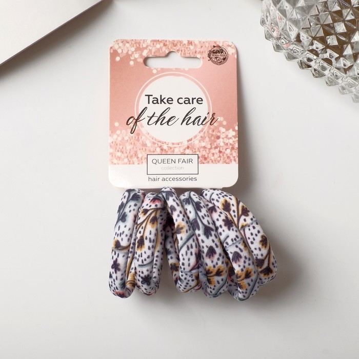 Резинка для волос Резинка для волос "Лина" (набор 6 шт) цветочки пятнышки, 4 см, чёрно-белый