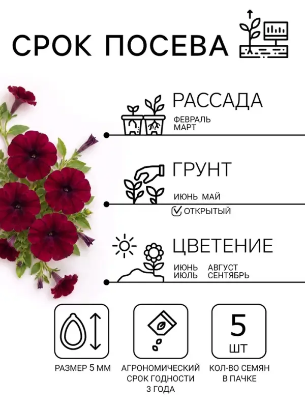Семена цветов Петуния &laquo;Изи Вейв Бургунди Велюр&raquo; F1, 5 шт.