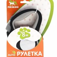 Рулетка &laquo;Пижон&raquo;, 8 м, до 40 кг, трос, светоотражающая, прорезиненная ручка, серая