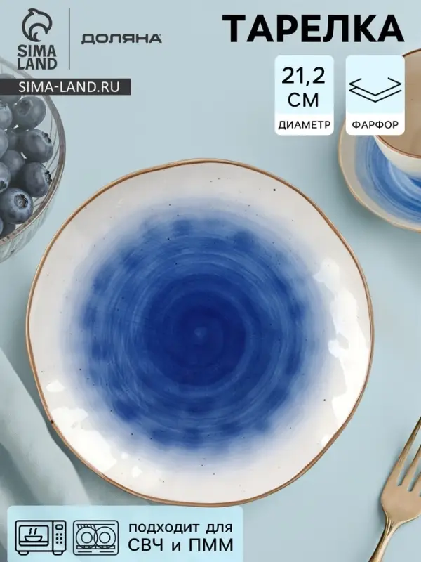 Тарелка Доляна &laquo;Космос&raquo;, d=21.2 см, фарфор, белая, синяя