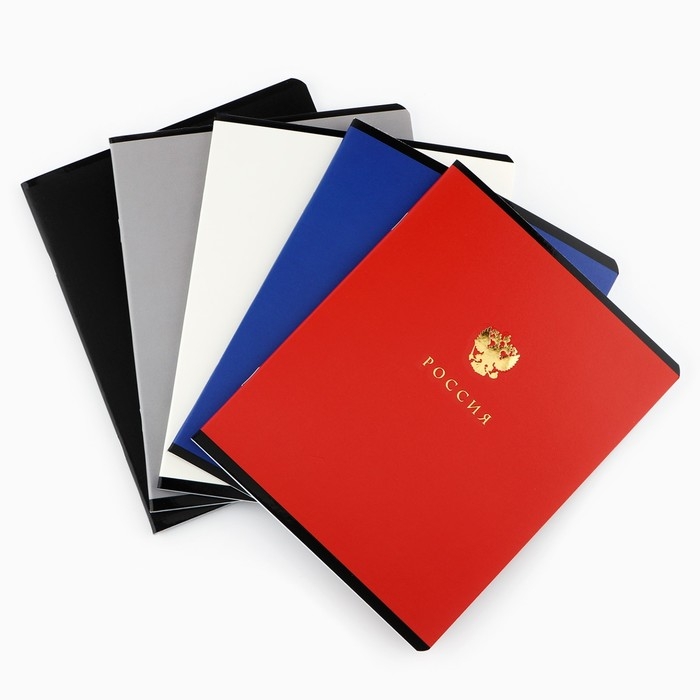 Тетрадь в клетку, 48 листов А5 на скрепке внутренний блок №1 МИКС «Патриотизм» тиснение, твин лак, уф лак