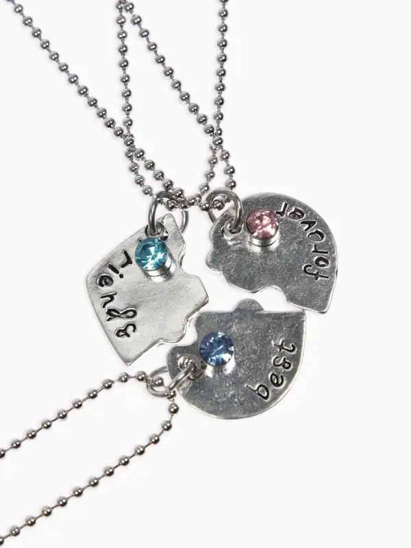 Кулоны парные &laquo;Тройное сердце&raquo;, 45 см, цветные в серебре