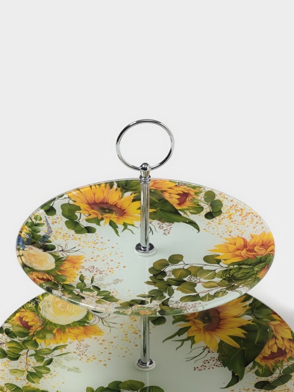 Фруктовница Доляна &laquo;Подсолнухи&raquo;, d=20/25 см, h=24 см, стекло, рисунок