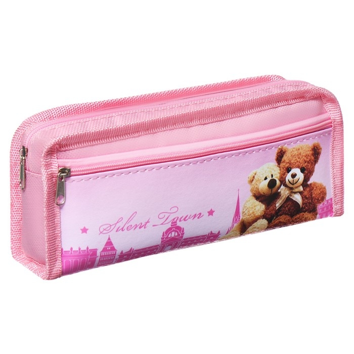 Пенал школьный на молнии Calligrata Пенал школьный на молнии Calligrata "Мишки", 2 отделения, розовый