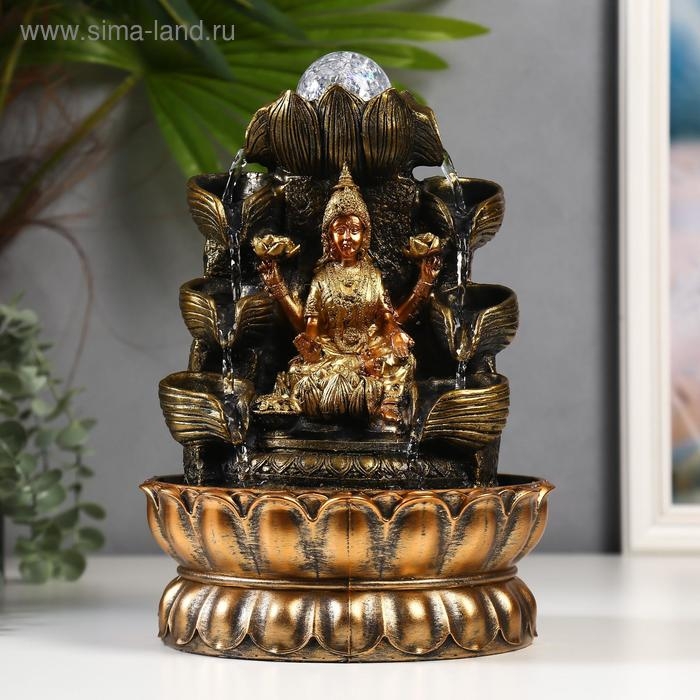 Фонтан настольный от сети, подсветка Фонтан настольный от сети, подсветка "Парвати и лотосы" 29х19,5х19,5 см
