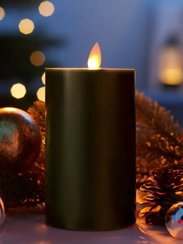 Светодиодная свеча восковая &laquo;Глубокий зеленый&raquo;, 15&times;7 см, от батареек АААx3, свечение тёплое белое