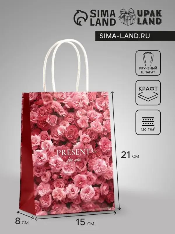 Пакет подарочный крафт Present, 15×8×21 см