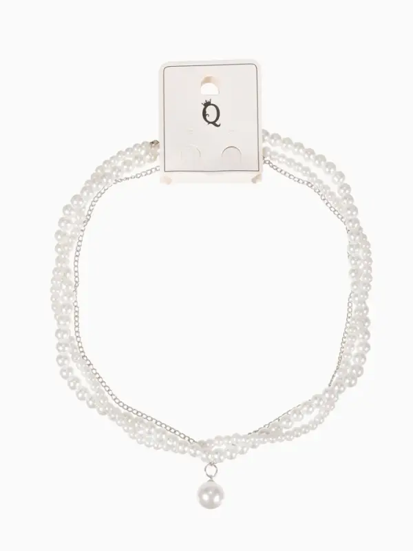 Бусы 2 яруса &laquo;Рошель&raquo;, подвеска капля на цепочке, шар №12, L=42 см, белые в серебре