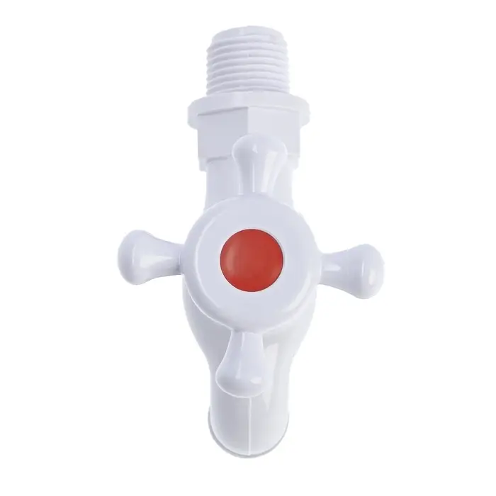 Кран водоразборный ZEIN, с крестовой ручкой, PP, с шаровым механизмом, белый, с гайкой