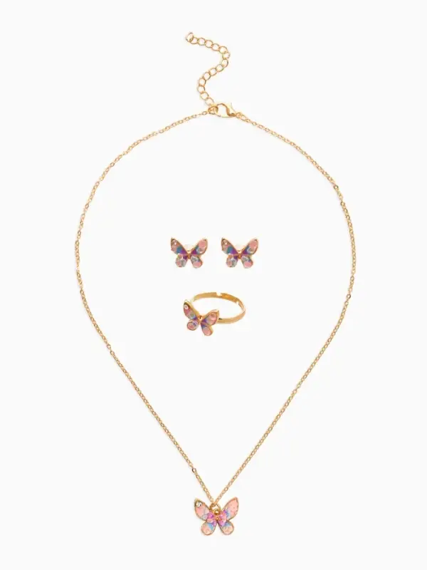 Набор детский &laquo;Выбражулька. Бабочка&raquo;, 3 предмета: кулон, кольцо, серьги, разноцветный в золоте