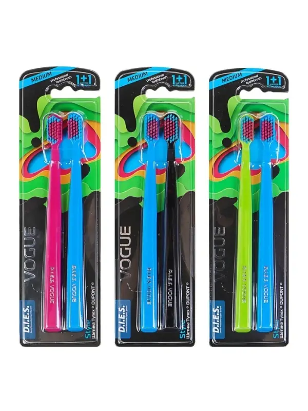 Зубная щётка D.I.E.S. Vogue Style средней жёсткости, 1+1 шт.