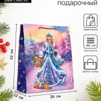Пакет подарочный новогодний ламинированный, &laquo;Снегурочка и зайчик&raquo;, 26&times;12&times;32 см