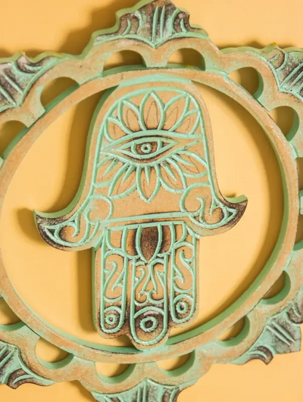 Панно "Хамса" МДФ, 30х30х1 см, цв. бежево-бирюзовый