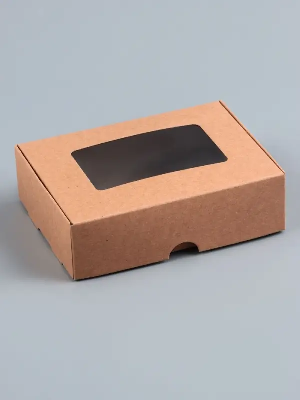 Коробка складная, крышка-дно, с окном, крафт, 14×10×4 см Коробка складная, крышка-дно, с окном, крафт, 14×10×4 см