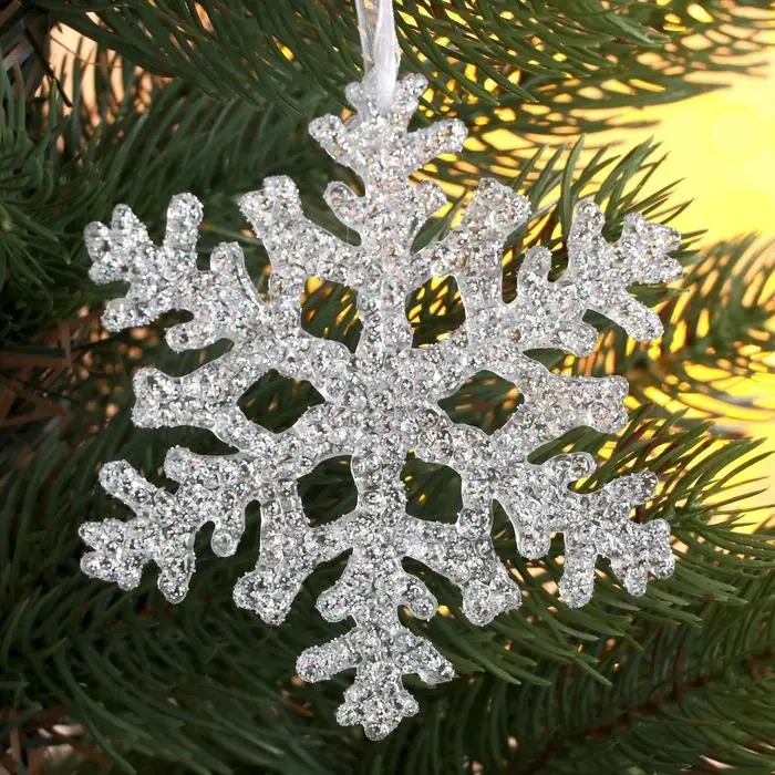 Набор ёлочных игрушек 2 шт. «Зимнее волшебство. Ажурная снежинка - переливы» пластик, 9,5 см, серебро