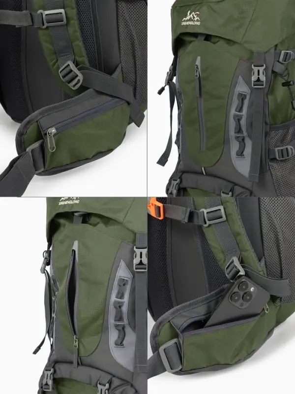 Рюкзак тур 65+5л, 30*20*53, отдел на шнурке, 5нар+2вн кармана, цвет хаки