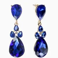 Серьги висячие со стразами &laquo;Вечеринка&raquo;, цветок из капель, сине-белые в золоте, 6.3 см