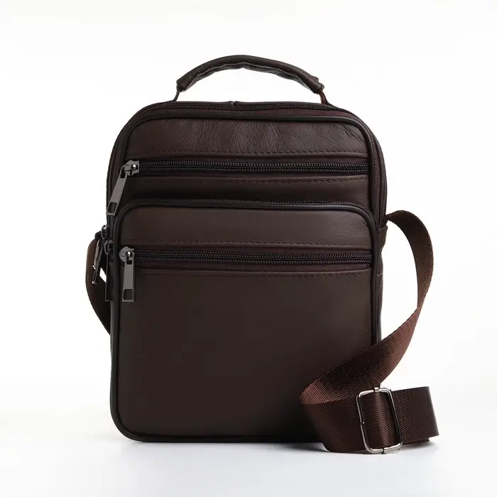 Сумка кросс-боди мужская на молнии, с ручкой, 3 наружных кармана, 18&times;8.5&times;22 см, коричневая
