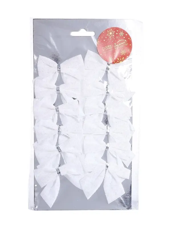 Ёлочные игрушки 12 шт. &laquo;Зимнее волшебство. Бантик&raquo; пластик, 5.5&times;5 см, белый