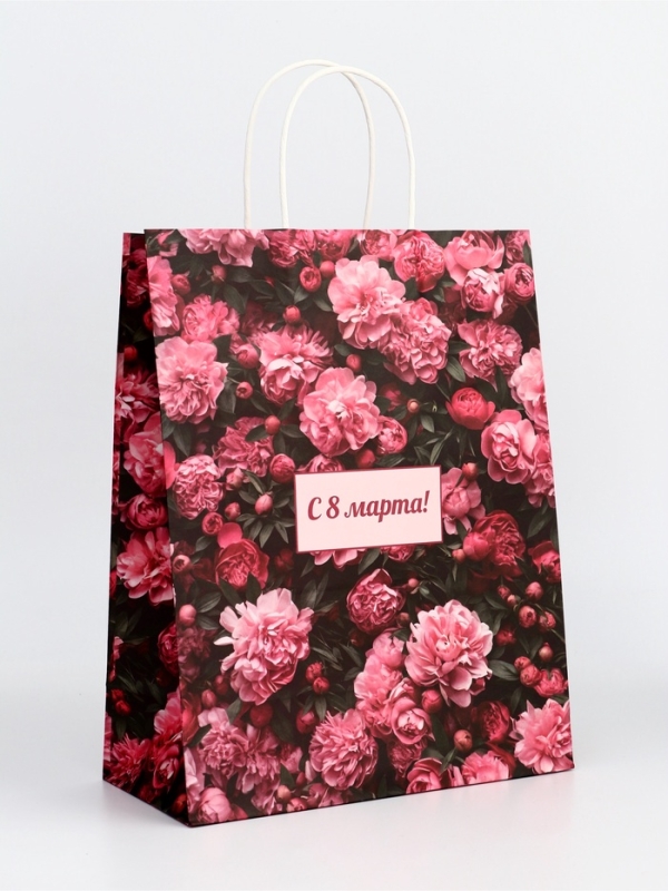 Пакет подарочный крафт Пакет подарочный крафт "С 8 Марта" 25 х 12 х 32 См