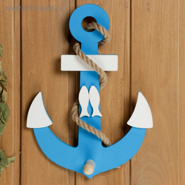 Вешалка Вешалка "Якорь с рыбкой" голубой 28х20х6см