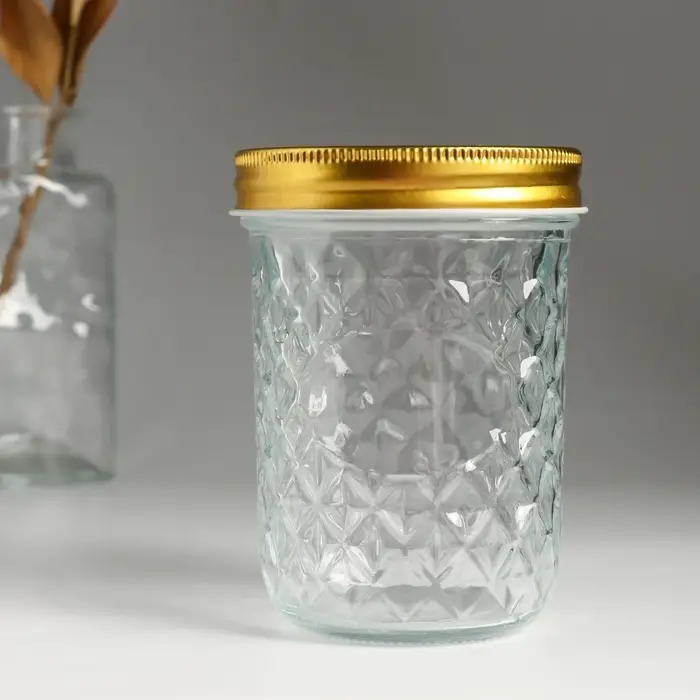 Банка для свечей стеклянная с крышкой &laquo;Ромбы&raquo; прозрачная 500 мл 8.5&times;8.5&times;12 см