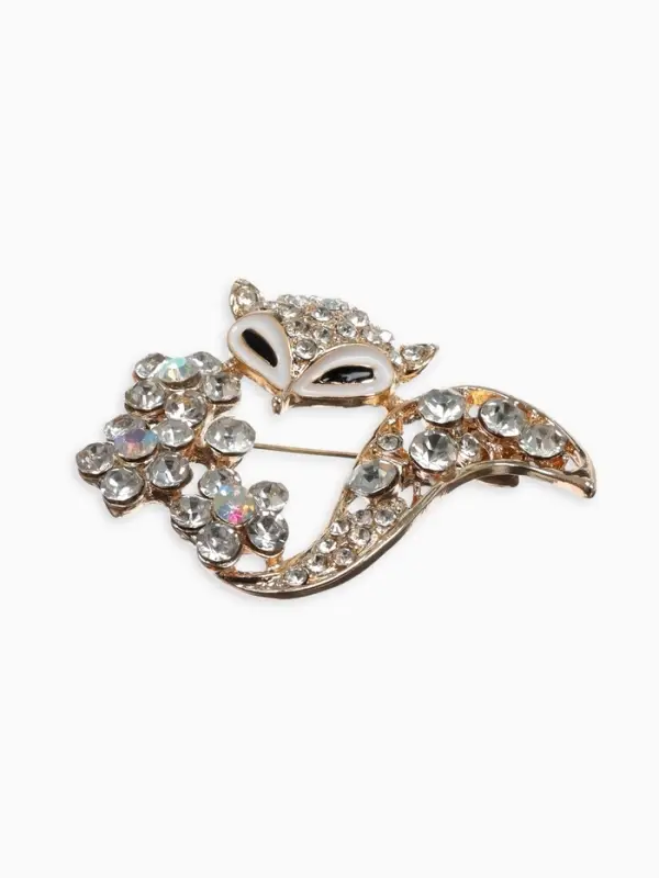 Брошь &laquo;Лиса&raquo;, в цветах, белая в золоте