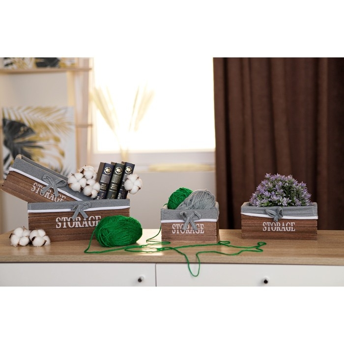 Корзина для хранения Доляна Storage, 15&times;15&times;9 см, малая, дерево, цвет коричневый, серый