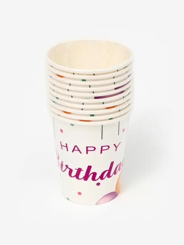 Бумажные стаканы "Happy birthday"шарики (набор 10шт)