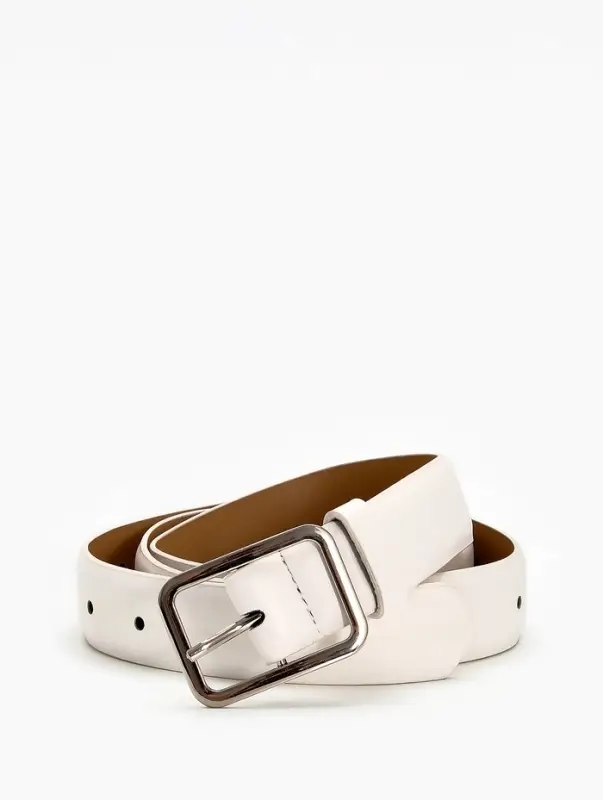 Ремень женский Classic 110&times;3 см, пряжка металл, серебристая, белый