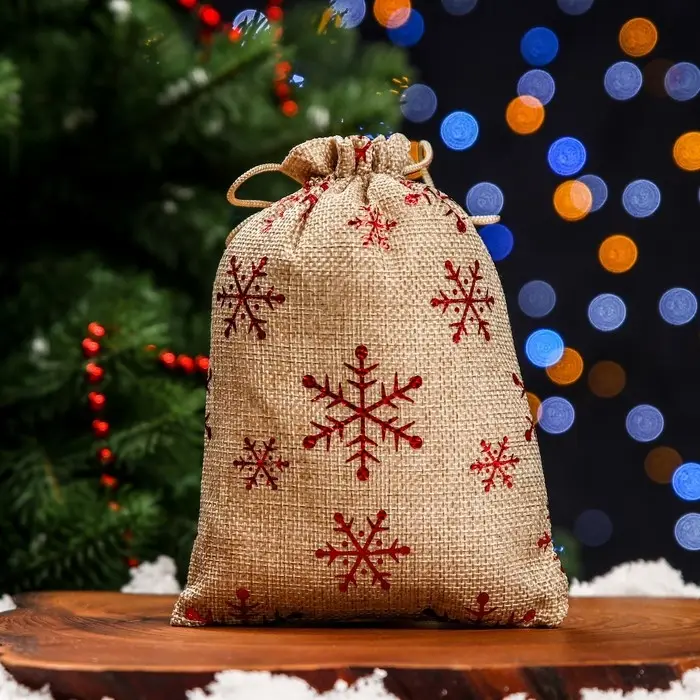 Мешочек подарочный из холщи «Снежинки», 13×18 см Мешочек подарочный из холщи «Снежинки», 13×18 см