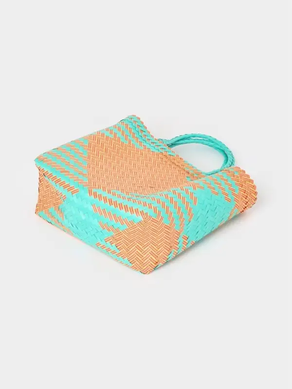 Сумка плетёная, 30&times;15&times;35 см, пластик, бирюзово-жёлтая