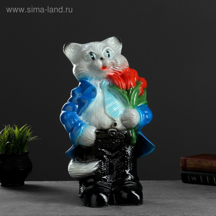 Копилка Копилка "Кот большой с тюльпанами" серый 20х23х41см МИКС