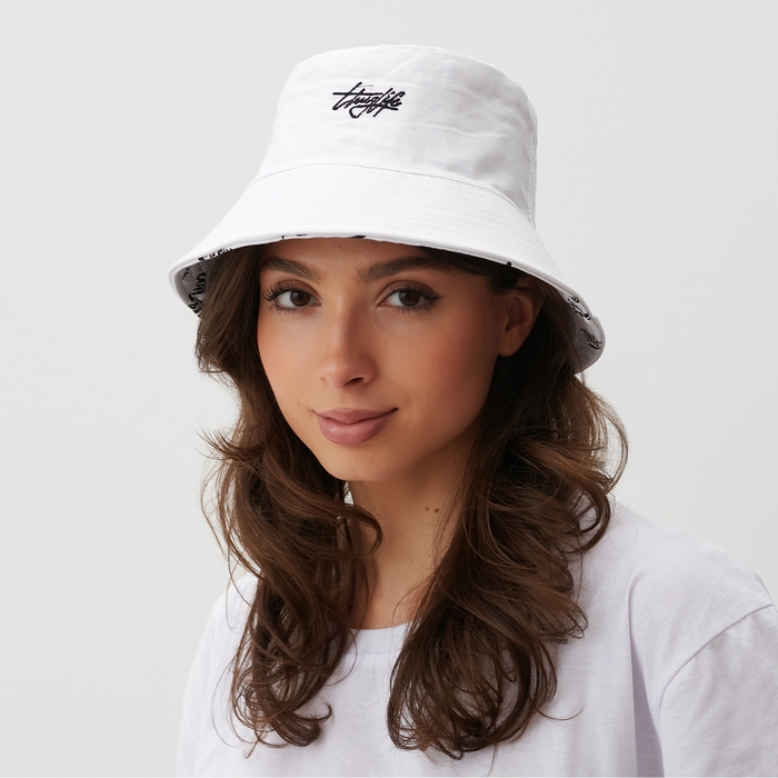 Панама двусторонняя MINAKU с надписями, цвет белый, размер 58