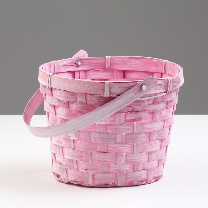 Корзина плетеная, D17 х 12 х 22 см, розовая, бамбук Корзина плетеная, D17 х 12 х 22 см, розовая, бамбук