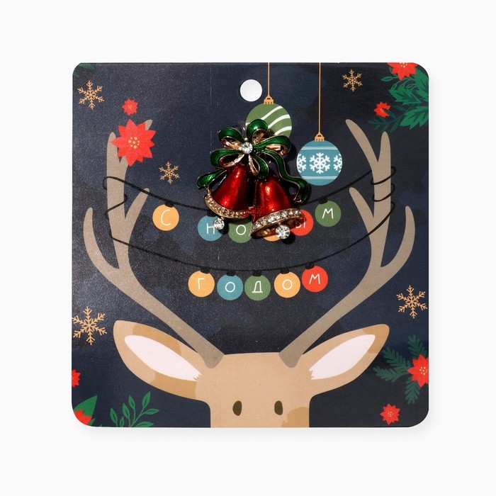 Новый год! Брошь новогодняя  Новый год! Брошь новогодняя "Колокольчики", цвет красно-зеленый в золоте