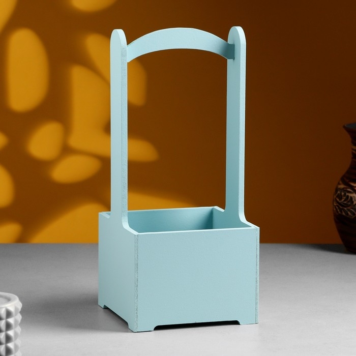 Кашпо - ящик деревянный 13,5х13,5х30 см Серо-голубой Кашпо - ящик деревянный 13,5х13,5х30 см Серо-голубой