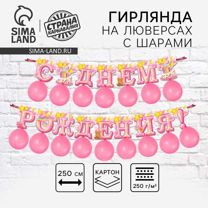 Набор гирлянда + шары &laquo;С днём рождения&laquo;, длина 250 см