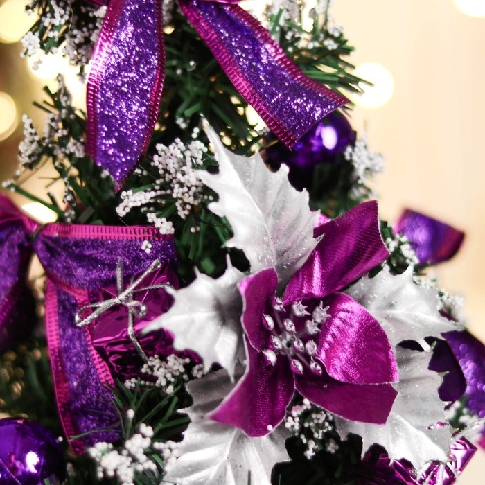 Ёлка декор Ёлка декор "Праздничная" бантик цветок подарок, 15х29 см, фиолетовый