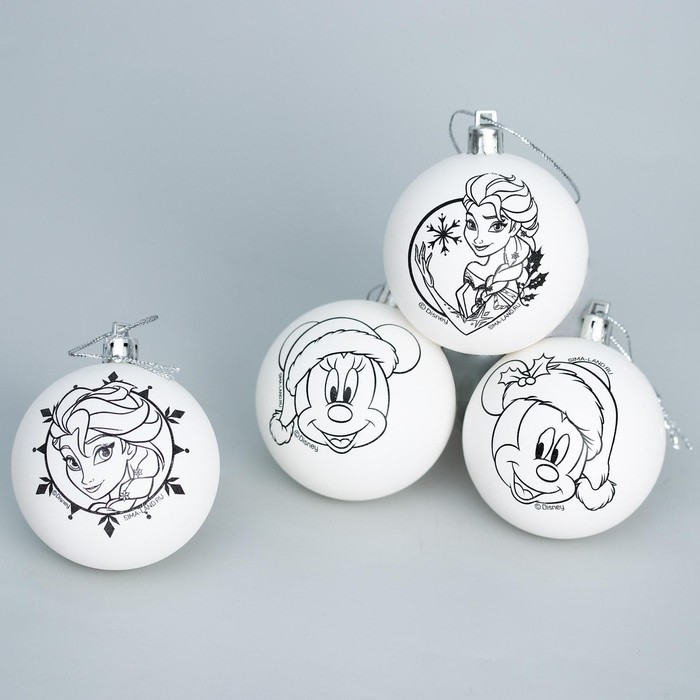 Набор для творчества на Новый год  Набор для творчества на Новый год "Новогодний шар под раскраску", 4 штуки 5.5 см, Дисней