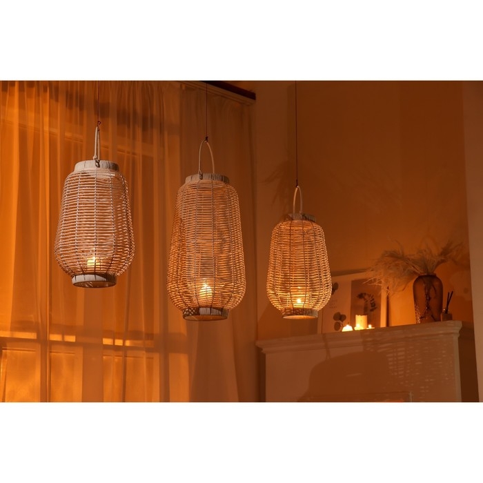 Подсвечник металл, PVC Подсвечник металл, PVC "Фонарик. Плетёнка" белый 39х25х25 см