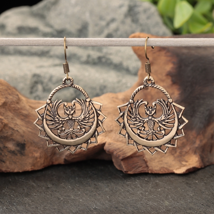 Серьги-амулет Серьги-амулет "Птица Сирин", латунь