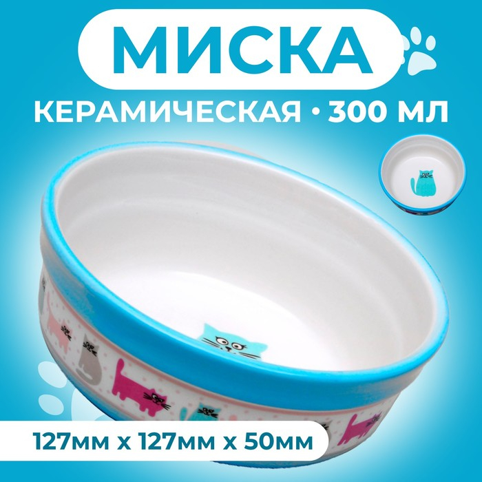 Миска керамическая  Миска керамическая "Кошачья жизнь" 300 мл  12,7 х 5 см, голубая