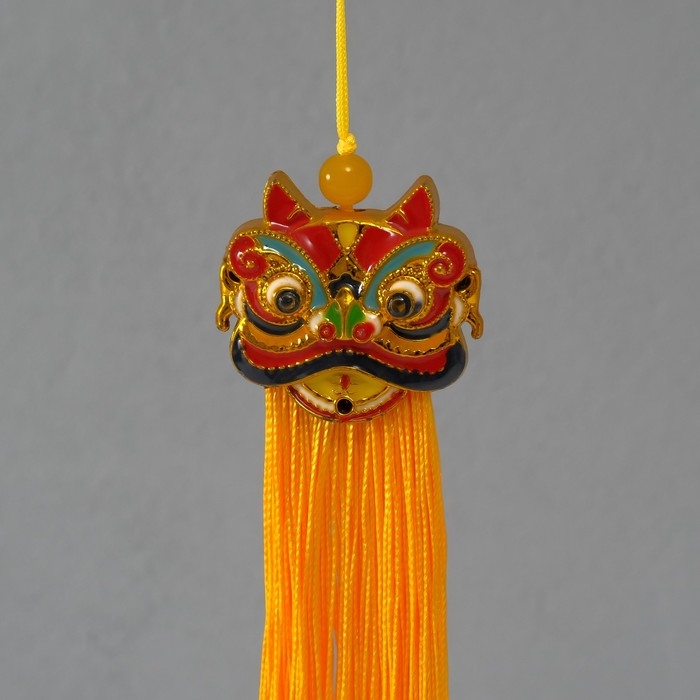 Подвеска текстиль, пластик Подвеска текстиль, пластик "Китайский лев" жёлтая 2х4х14 см